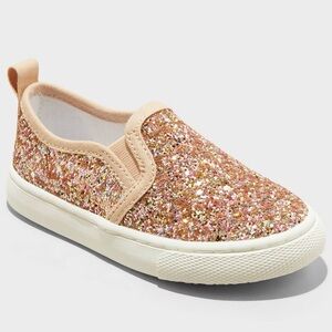 Glittery Gold Slip-On Kids Shoes Sz 9